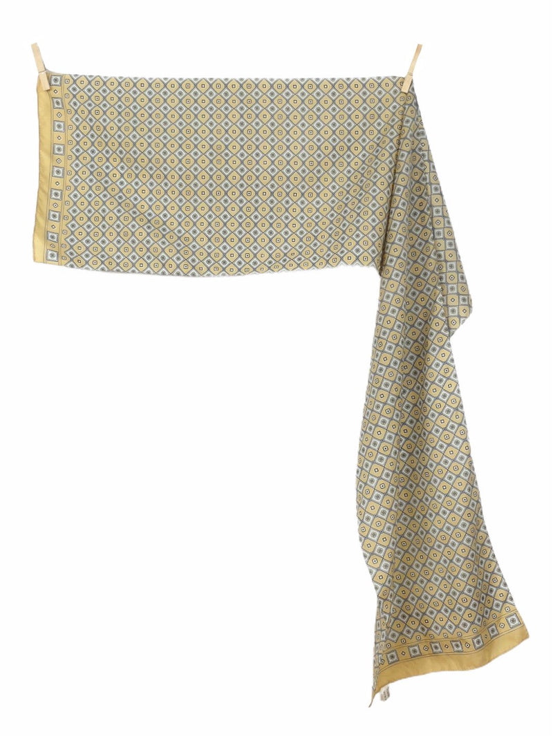 Vintage 70s Hippie Mod Beige Geometric Floral Long Wide Polyester Neck Tie Scarf