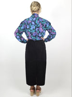 70s Romantic Mod Floral Long Sleeve Button Up Pussy Bow Blouse