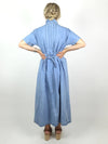 80s Prairie Bohemian Collared Short Sleeve Button Down Light Wash Denim Maxi Dress