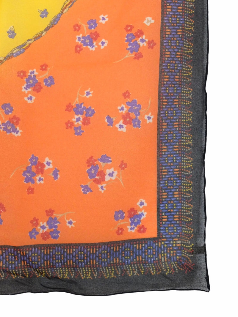Vintage 90s Y2K Bright Floral Cottagecore Prairie Sheer Chiffon Small Square Bandana Neck Tie Scarf