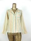 70s Striped Long Sleeve Collared Button Up Linen Shirt