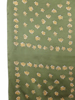 Vintage 80s Green Silky Abstract Floral Square Bandana Neck Tie Scarf