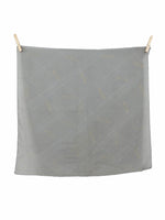 Vintage 80s Avant-Garde Art Deco Style Abstract Grey Sheer Chiffon Square Bandana Neck Tie Scarf with Fine Gold Details