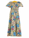 Vintage 70s Mod Hippie Psychedelic Floral Patterned Butterfly Flare Sleeve Short Sleeve Keyhole Neckline Circle Maxi Dress | Size Extra Small-Small