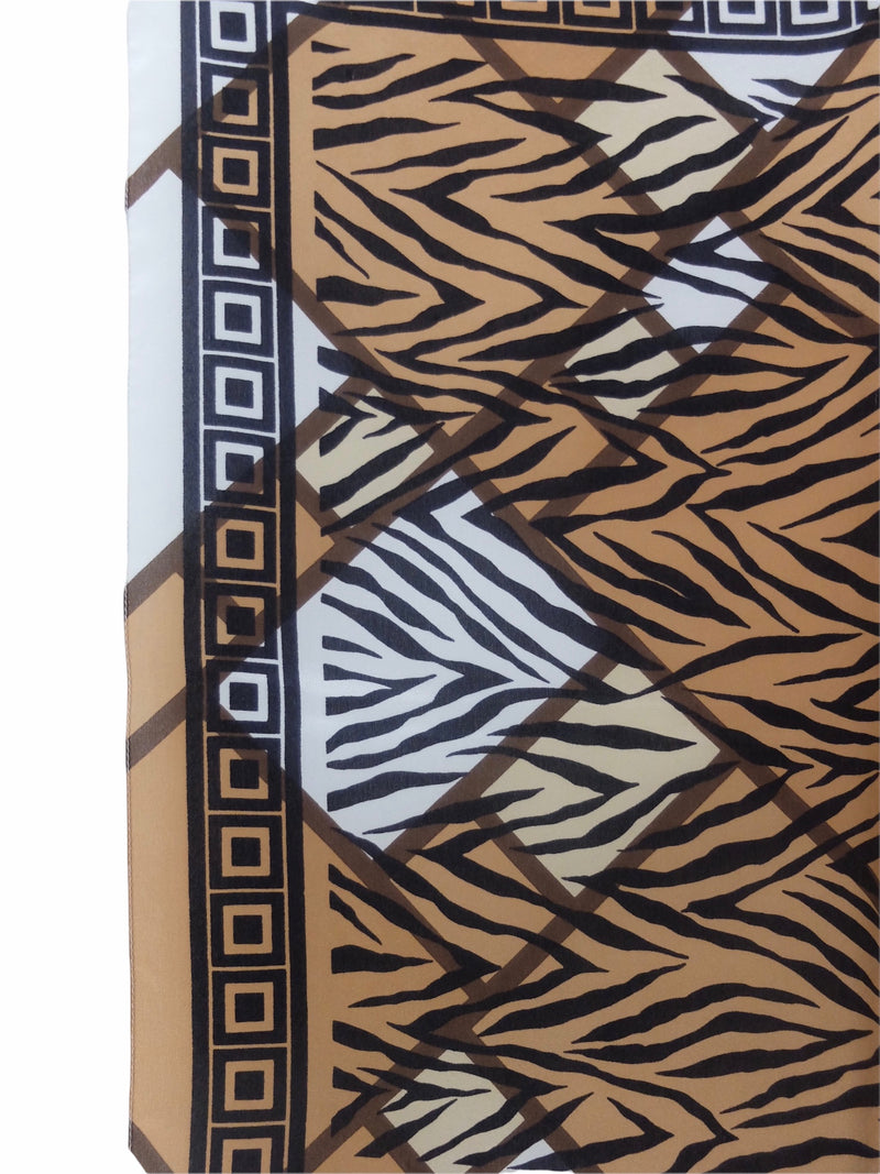 Vintage 80s Silk Bohemian Safari Tiger Animal Print Brown & Black Square Bandana Neck Tie Scarf