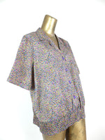 80s Abstract Psychedelic Polka Dot Print Collared Short Sleeve Button Up Blouse
