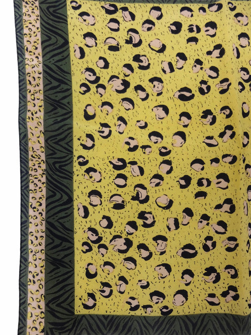 Vintage 80s Silk Funky Safari Leopard Animal Print Yellow & Green Square Bandana Neck Tie Scarf