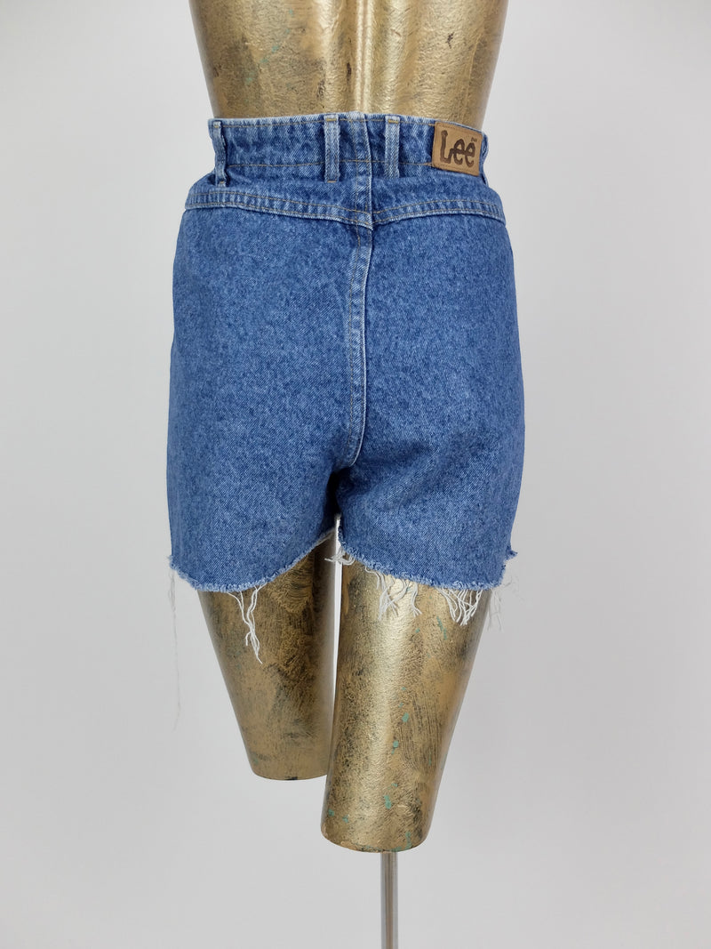 80s Lee High Waisted Medium Wash Blue Denim Jean Cutoff Shorts with Pockets