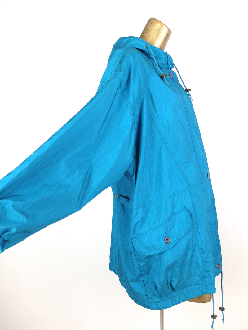 80s Athletic Blue and Pink Hooded Windbreaker Jacket