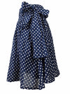 Vintage 80s does 50s Mod High Waisted Navy Blue and White Polka Dot Belted Bow Tie Full Circle Mini Skirt with Side Zip