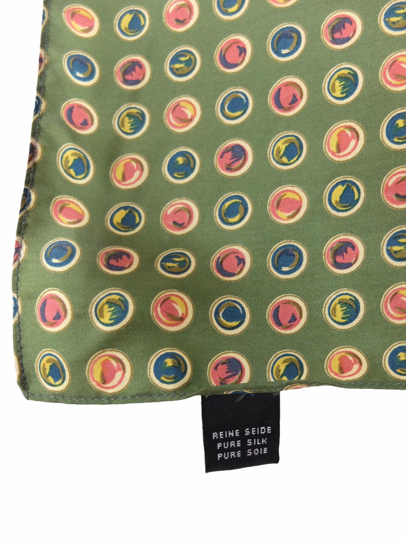 Vintage 80s Silk Bohemian Hippie Mod Abstract Print Green Small Square Handkerchief Bandana Neck Tie Scarf