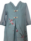 Vintage 70s Feminine Floral V-Neck 3/4 Sheer Sleeve Midi Circle Dress | Size S