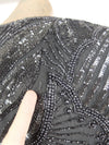 80s Black Intricate Abstract Formal Beaded Sequin Fitted Dress