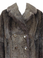Vintage 70s Genuine Mink Fur Brown Collared Button Down Cropped Coat with Clasp Closure & Button Details