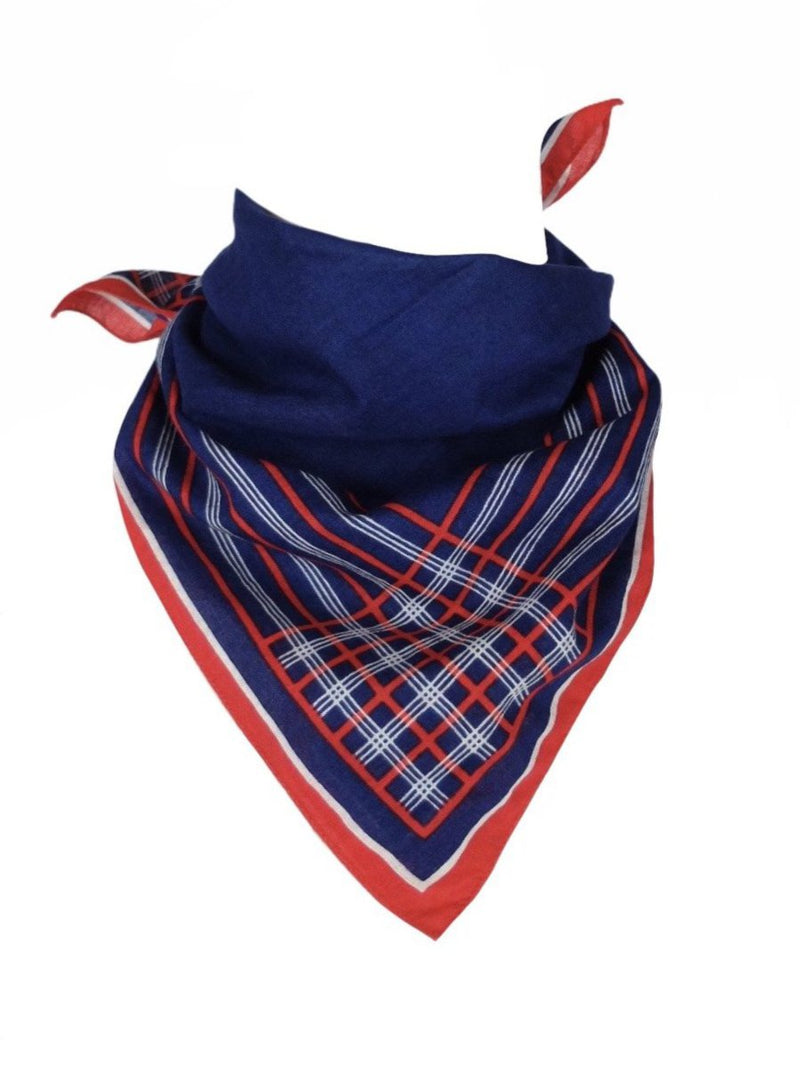 Vintage 60s Mod Red White and Blue Striped Check Print Bandana Neck Tie Scarf
