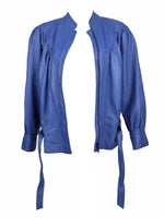 Vintage 80s Purple Blue Mockneck Moto Belted Zip Up Leather Jacket