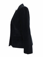 Vintage 80s Black Velvet Basic Collared Button Down Blazer Jacket