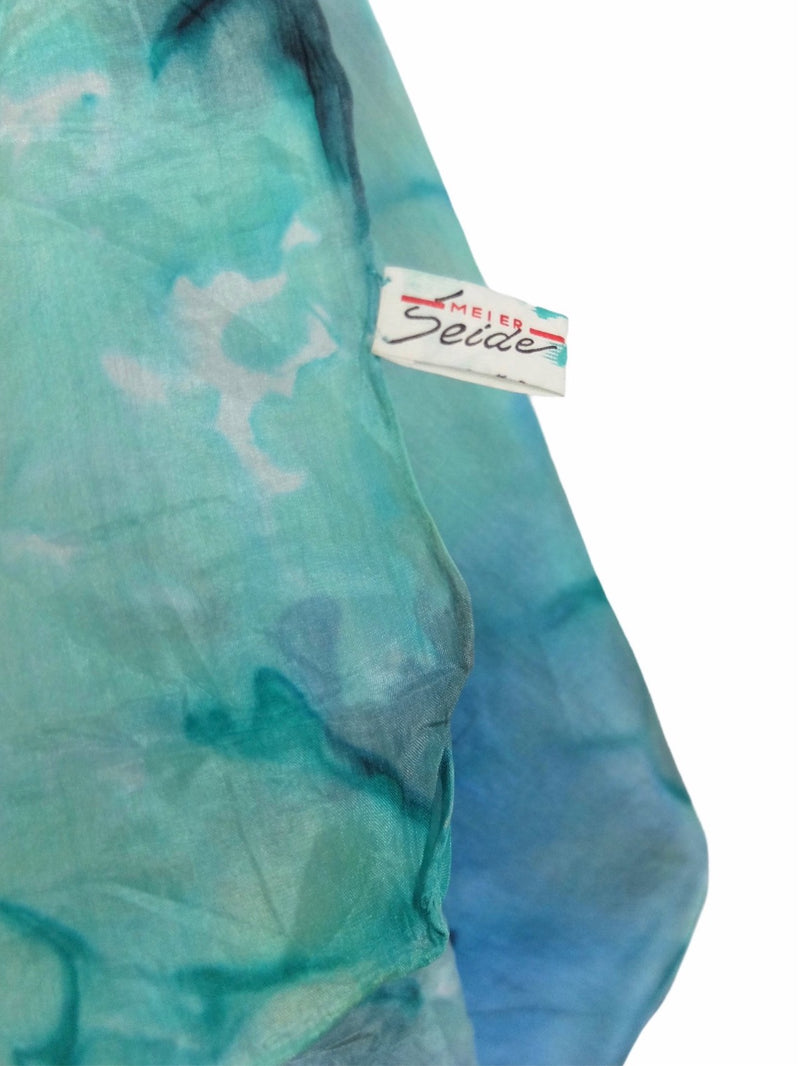 Vintage 80s Silk Blue Tie Dye Hippie Bohemian Festival Chiffon Large Square Bandana Neck Tie & Head Scarf