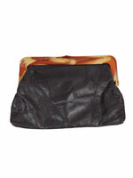 Vintage 70s Mod Hippie Bohemian Dark Brown Faux Leather Clutch Bag with Snap Closure