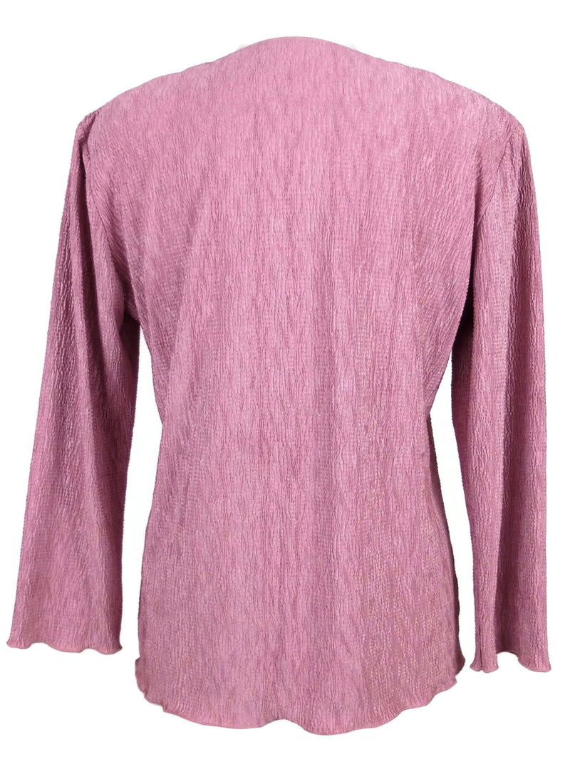 Vintage 80s Dusty Pink Ruched Textured Scoop Neck Long Sleeve Frill Blouse