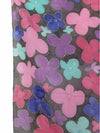 Vintage 80s Handpainted Silk Black Floral Print Sheer Large Square Bandana Neck Tie Scarf with Hand-Rolled Hem
