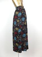 80s Bohemian Floral High Waisted Circle Maxi Skirt