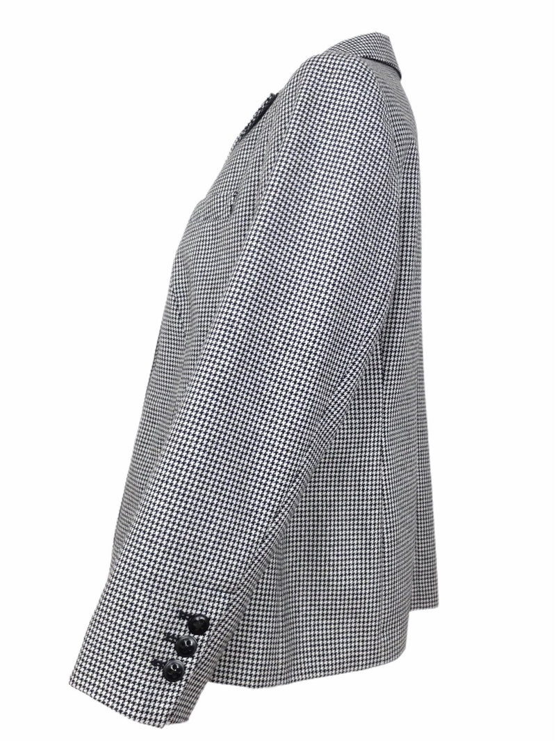 Vintage 90s Y2K Chic Mod Wool Blend Black & White Houndstooth Collared Button Down Blazer Jacket | Women’s M-L