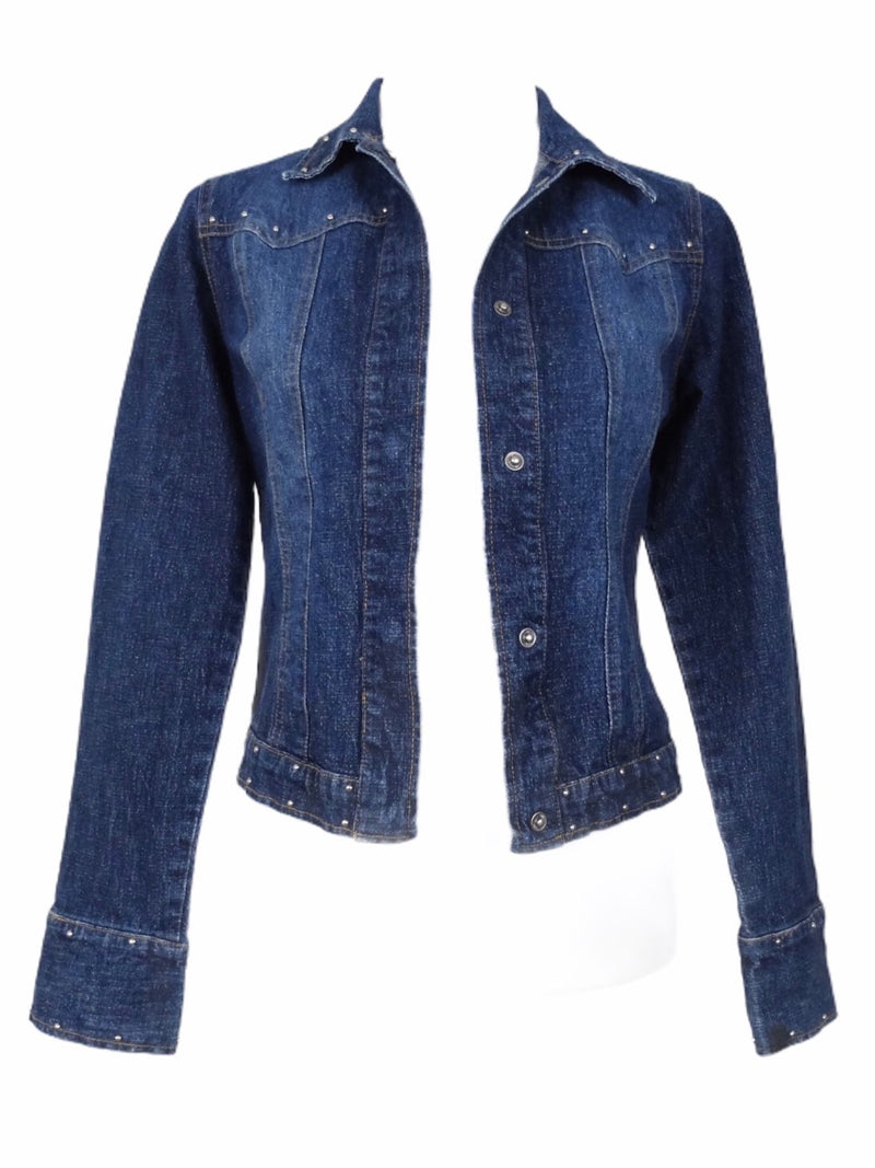 Women's Indigo Blue Vintage Fitted Cropped Denim Jacket S/M