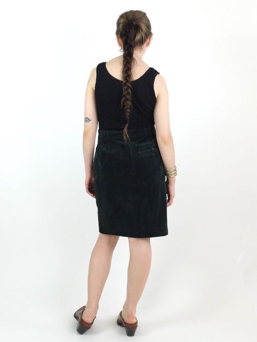 80s Wilsons Forest Green Suede Leather High Waisted Pencil Skirt