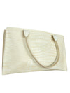 Vintage 90s Y2K Glam Rock Hippie Cream Off-White Faux Snakeskin PVC Top Handle Large Boxy Handbag Purse