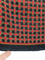 Vintage 70s Silk Mod Avant-Garde Chic Red & Black Abstract Chain Baroque Print Square Bandana Neck Tie Scarf