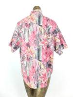 80s Abstract Pink Hawaiian Collared Short Sleeve Button Up Shirt