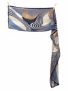 Vintage 80s Silky Blue & Brown Psychedelic Mod Abstract Patterned Long Neck Tie Scarf