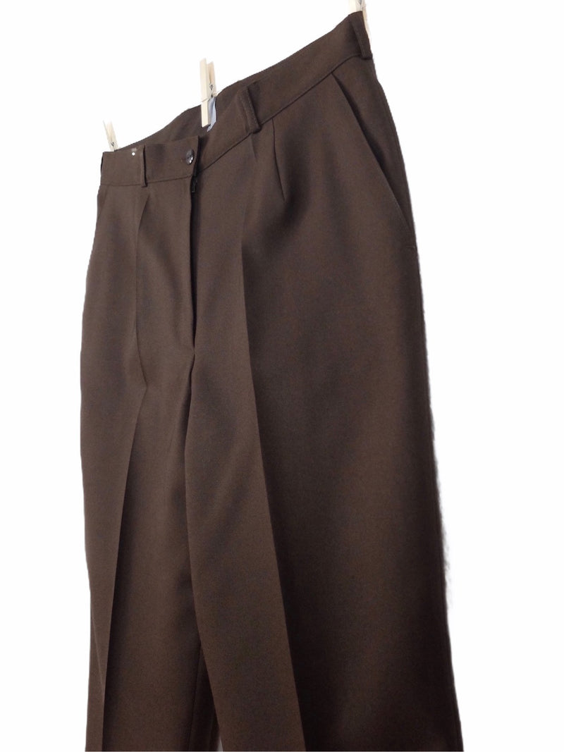 Vintage 80s Mod Brown Solid High Waisted Pleated Straight Leg Trouser Pants | 32 Inch Waist