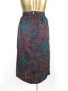 60s Mod Psychedelic Paisley High Waisted Pleated Below-the-Knee Midi Skirt