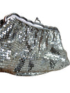 Vintage 60s Whiting & Davis Glam Rock Disco Party Formal Silver Metallic Mesh Mini Clutch Bag