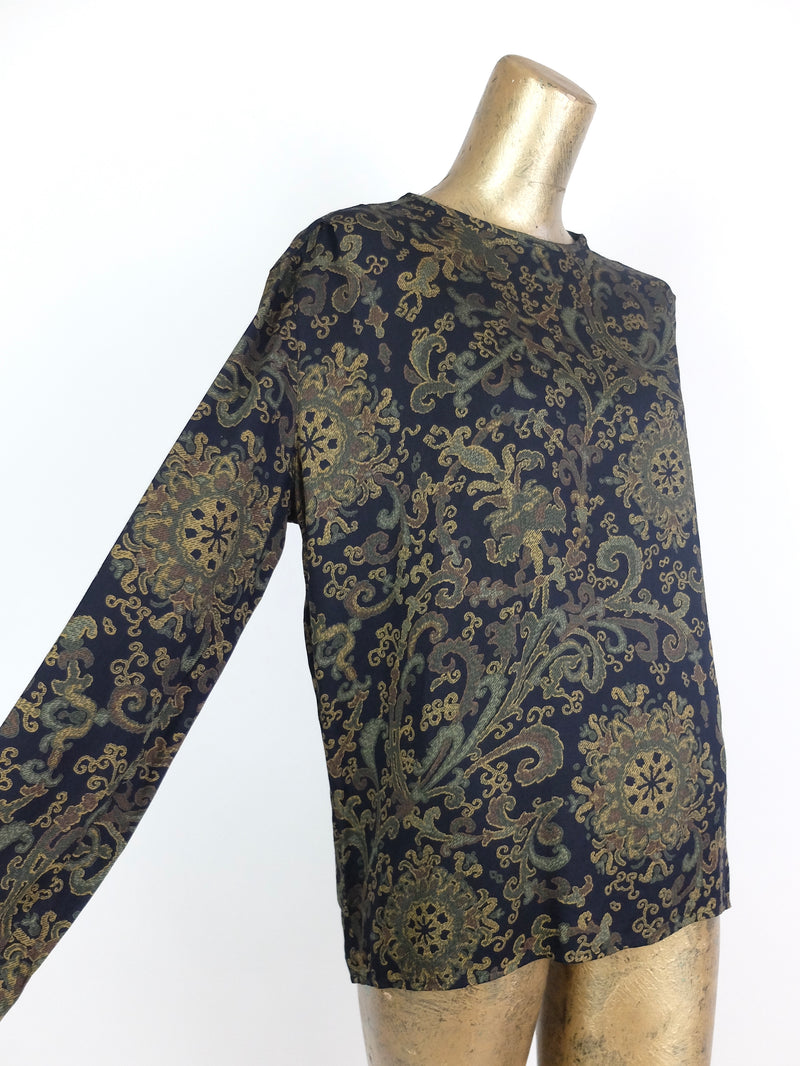 70s Mod Art Nouveau Psychedelic Long Sleeve Pullover Blouse