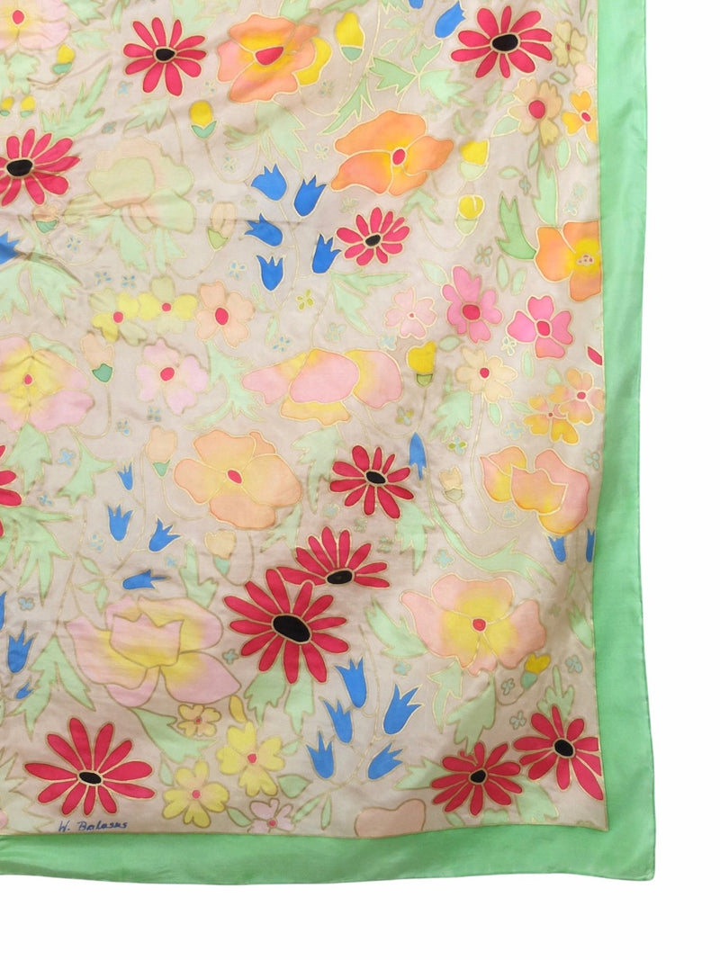 Vintage 70s Silk Mod Psychedelic Bright Floral Patterned Large Square Bandana Neck Tie Scarf