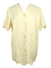 Vintage 90s Pastel Yellow Short Sleeve V-Neck Button Down Blouse with Floral Cutout Detail