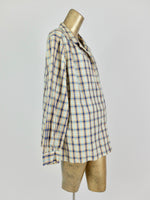 70s Western Check Print Long Sleeve Collared Button Up Shirt