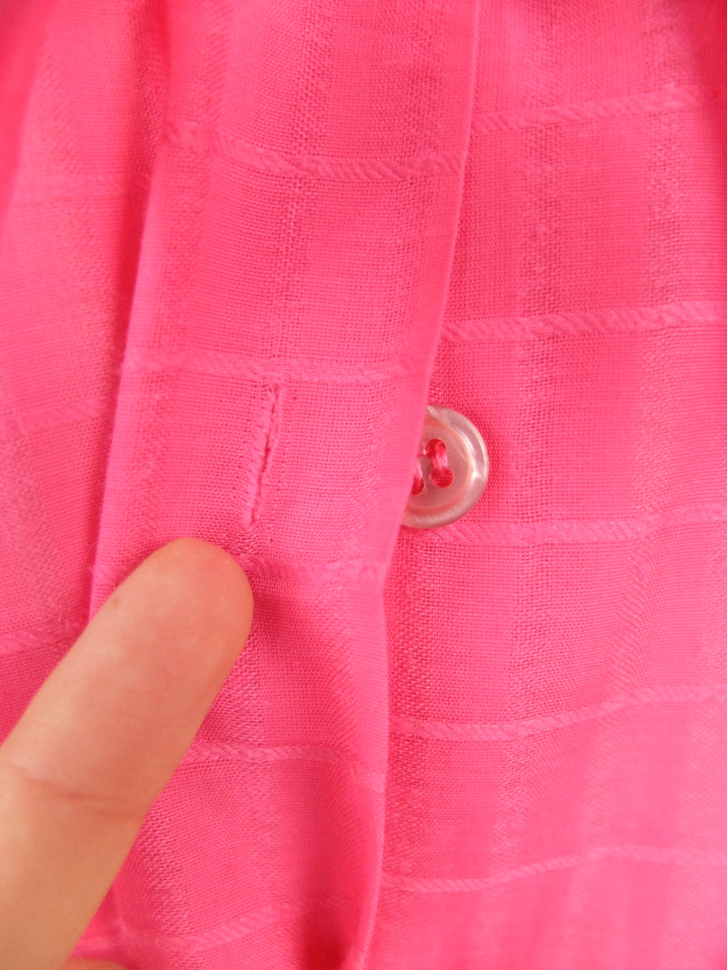 Vintage 70s Mod Glam Rock Hot Pink Ruffled Collar Long Sleeve Button Up Pussy Bow Blouse