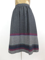 1980s does 50s Mod Wool High Waisted Fit and Flare Below-the-Knee Circle Midi Skirt