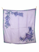 Vintage 70s Silk Mod Hippie Art Nouveau Chic Purple Floral Handpainted Large Square Bandana Neck Tie Scarf
