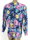 80s Bohemian Romantic Floral 3/4 Sleeve Blouse with Shoulder Pads