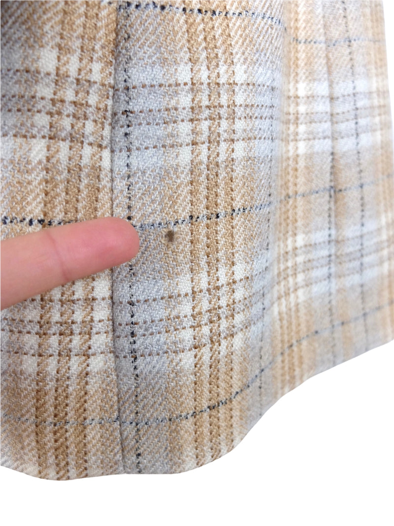 Vintage 80s Mod Chic Plaid Tartan Check Print Brown & Cream Collared Button Down Blazer Jacket | Size Large
