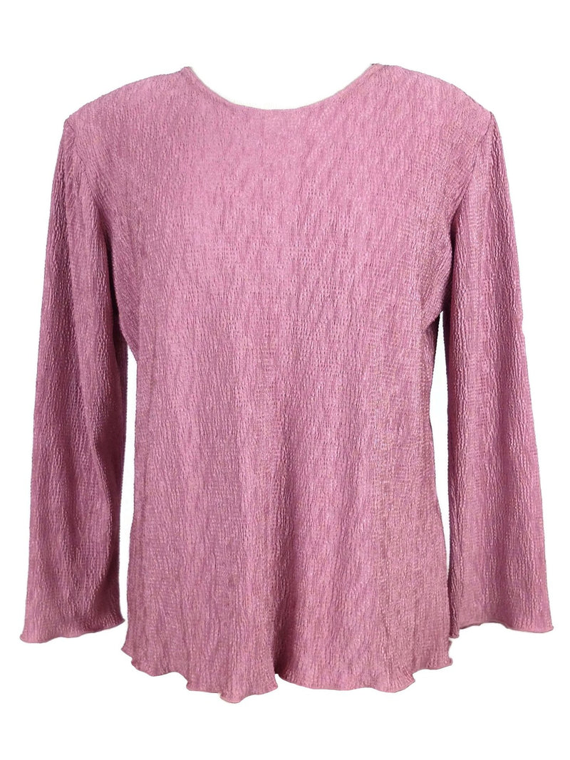 Vintage 80s Dusty Pink Ruched Textured Scoop Neck Long Sleeve Frill Blouse