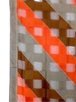 Vintage 70s Retro Mod Psychedelic Funky Brown & Orange Geometric Striped Large Sheer Chiffon Square Bandana Neck Tie Scarf