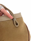 Vintage 90s Y2K Faux Suede Leather Brown & Beige Strappy Small Mini Top Handle Purse Bag with Clasp Closure