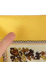 Vintage 70s Mod Hippie Yellow & Brown Abstract Baroque Patterned Square Bandana Neck Tie Scarf