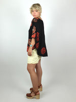 80s Hippie Festival Style Embroidered Tie Dye Butterfly Sleeve Pullover Poncho Blouse